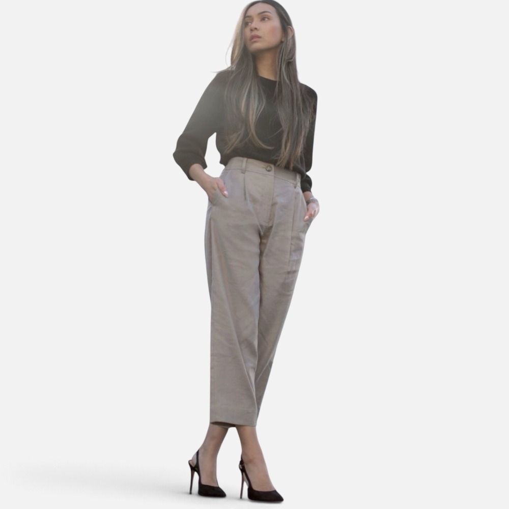 The Reset R Label Eco Slouchy Trouser Women Large Taupe Linen Tencel High Rise